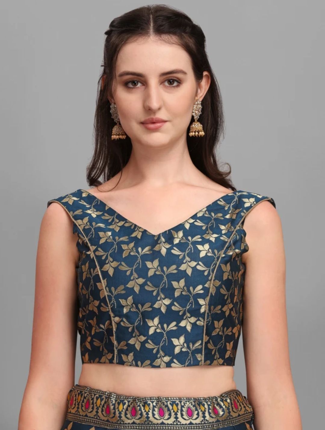 Solid Semi Stitched Lehenga Choli (Rama)