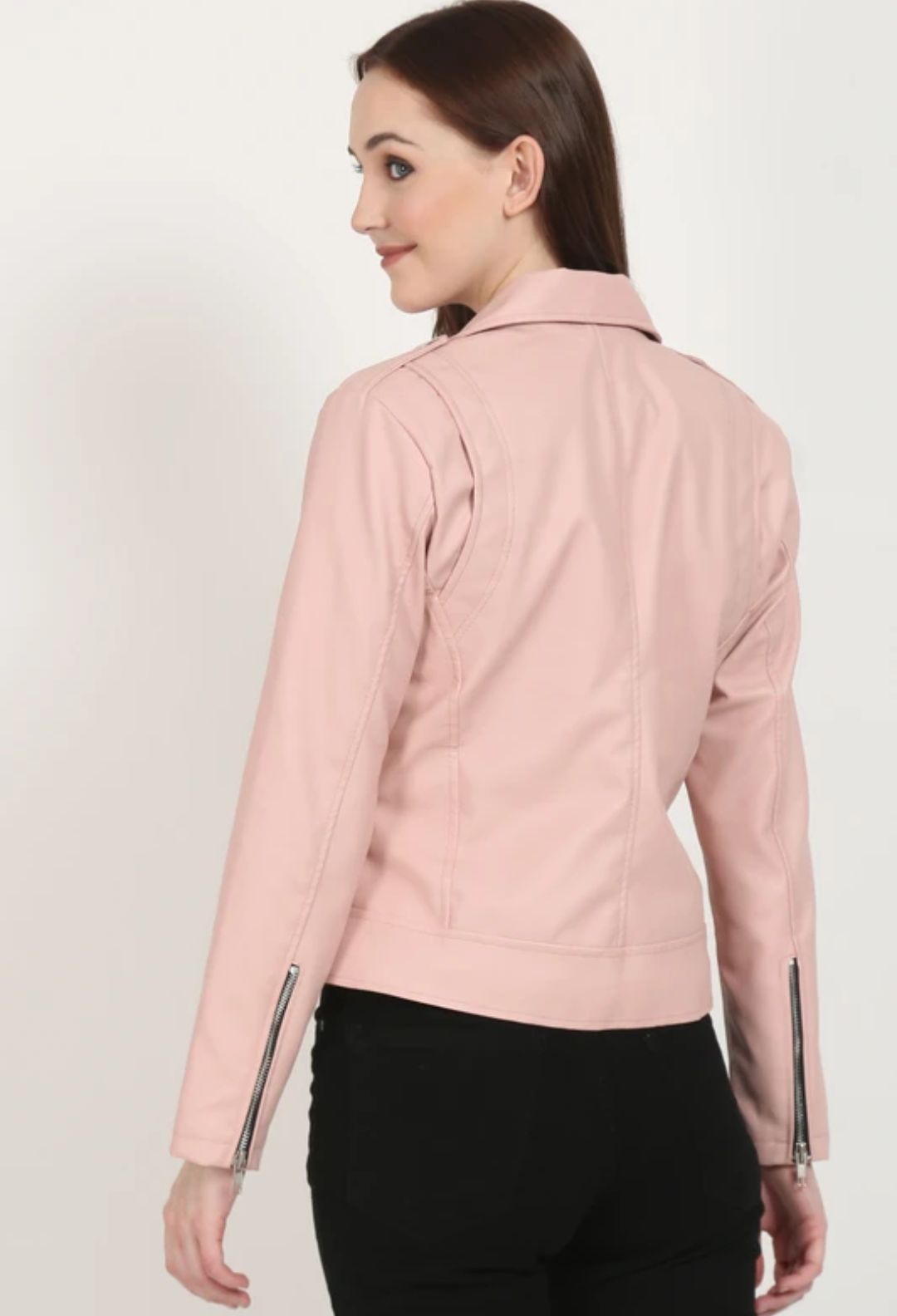 Pink Women Leather Jackets Women Solid Biker/Riding Jacket