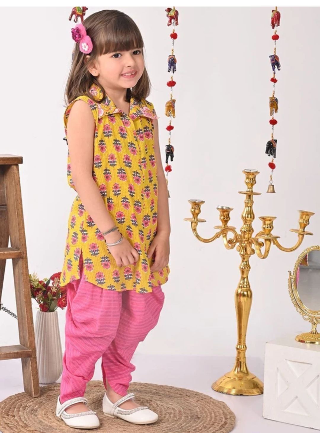 Girls Festive & Party Kurta & Payjama Set ( Yellow Pack)