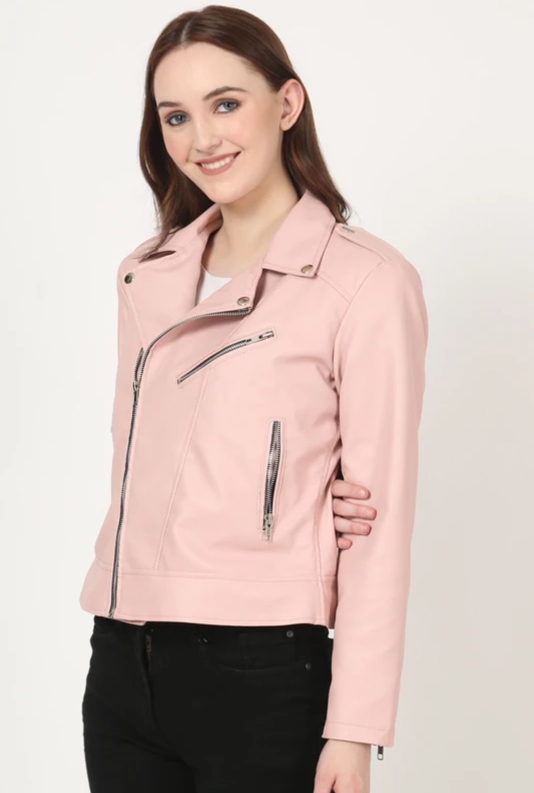 Pink Women Leather Jackets Women Solid Biker/Riding Jacket
