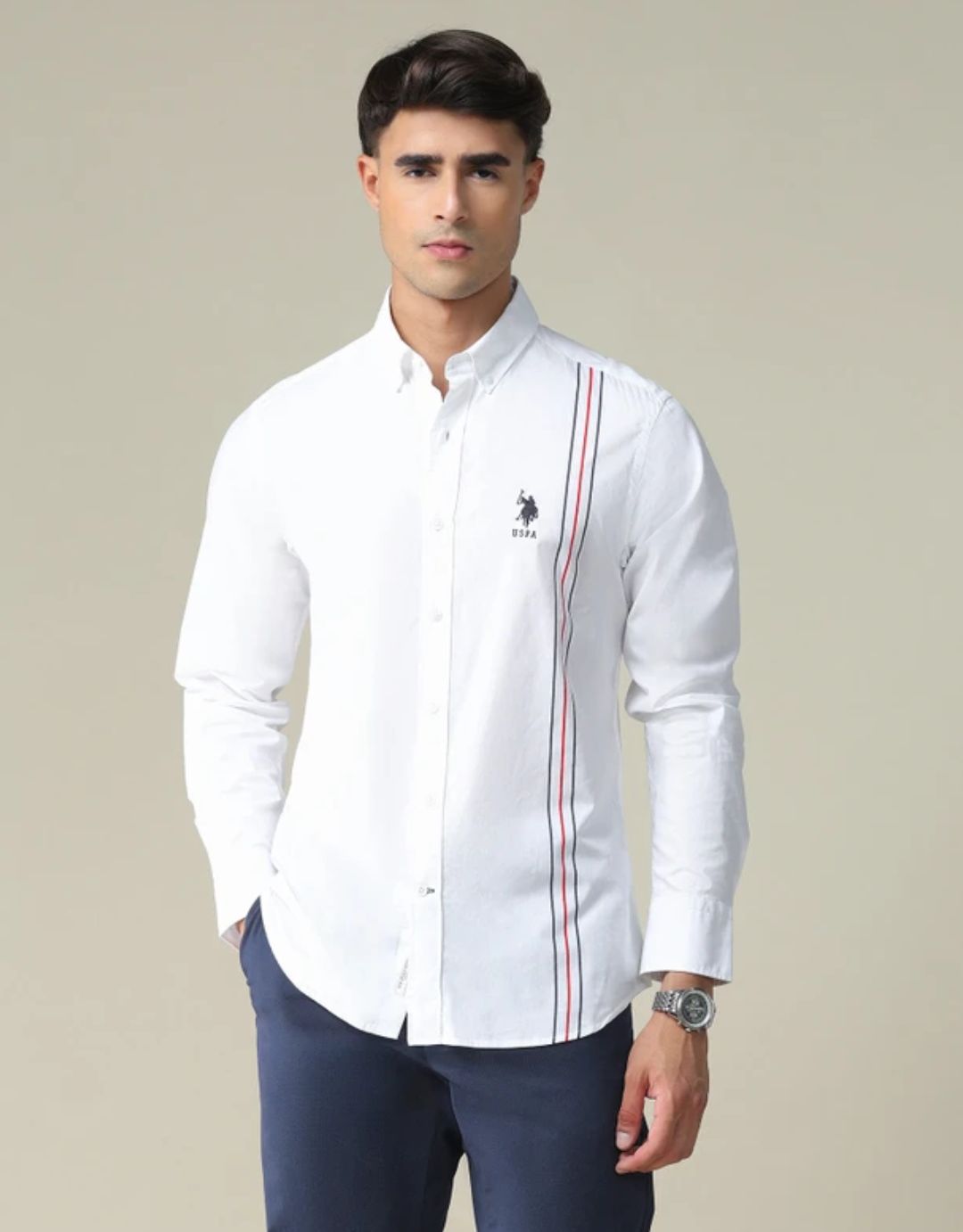 U.S.PoLO ASSN- Men Regular Fit Solid Spread Collar Casual Shirts