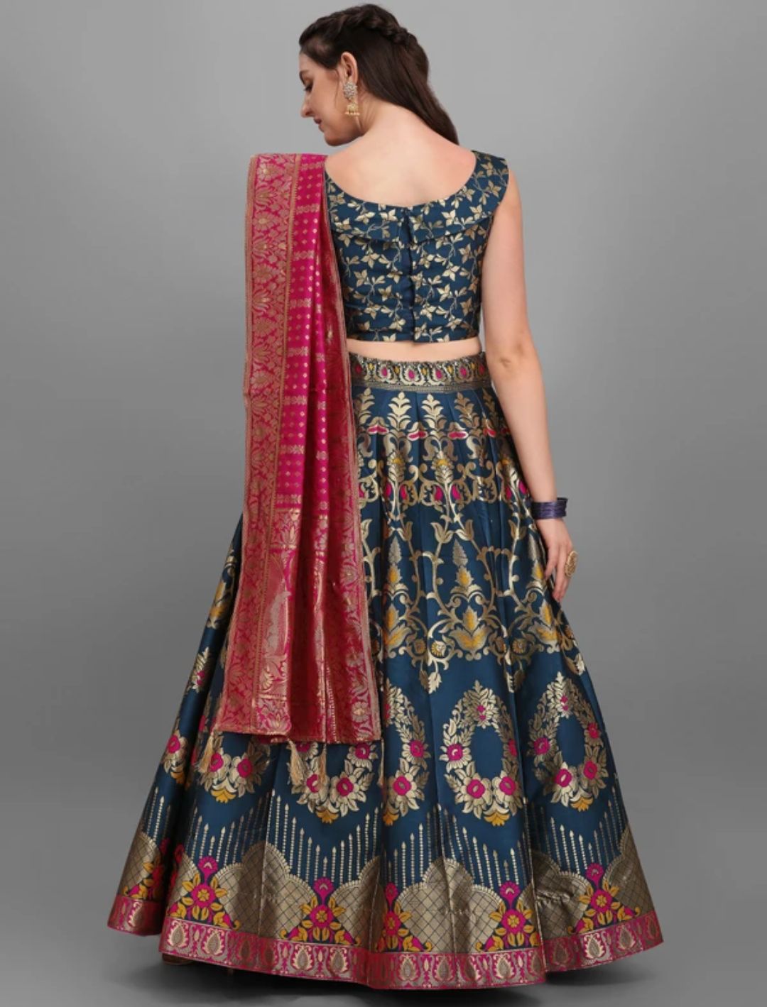 Solid Semi Stitched Lehenga Choli (Rama)