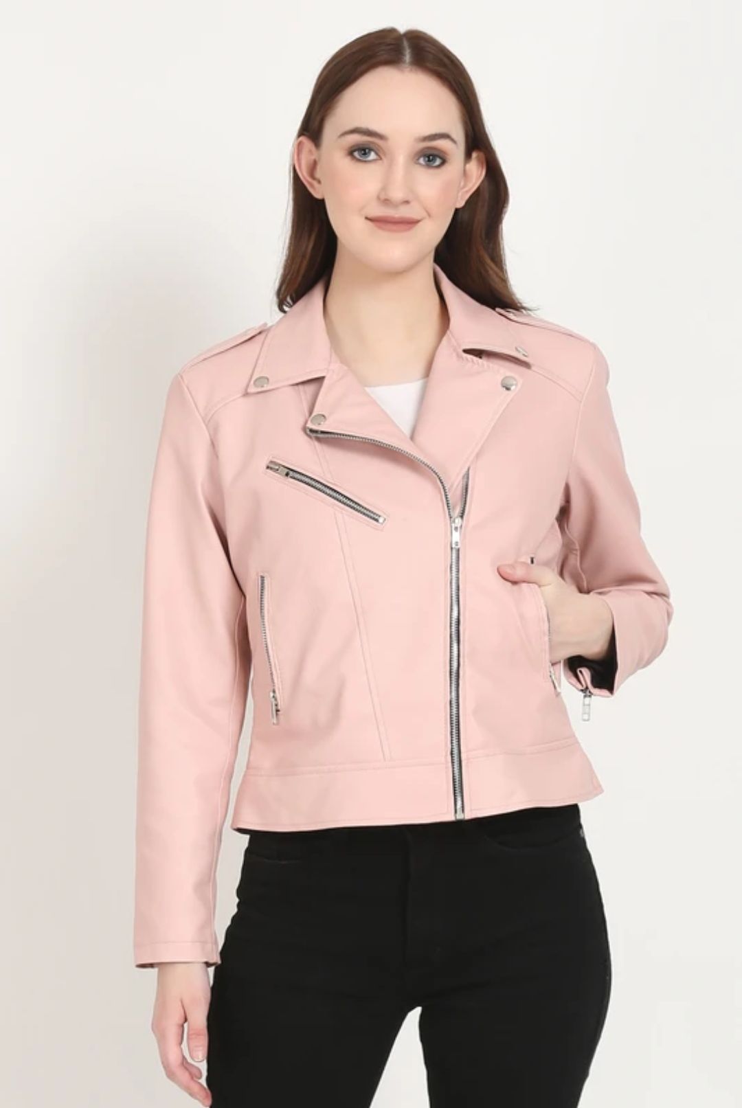 Pink Women Leather Jackets Women Solid Biker/Riding Jacket