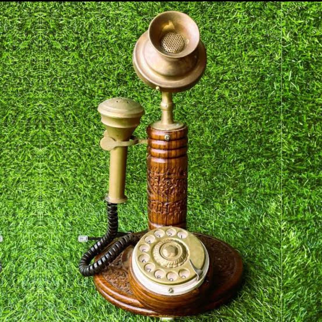 Sheesham Wood Made Thick Carved Telephone With Watch Corded Landline Phone (Brown)