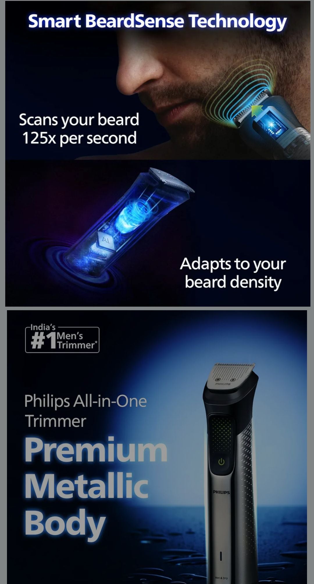 Philips No.1 Men's Trimmer|Pro Beardsense Technology ( Black) 3 Years Warranty