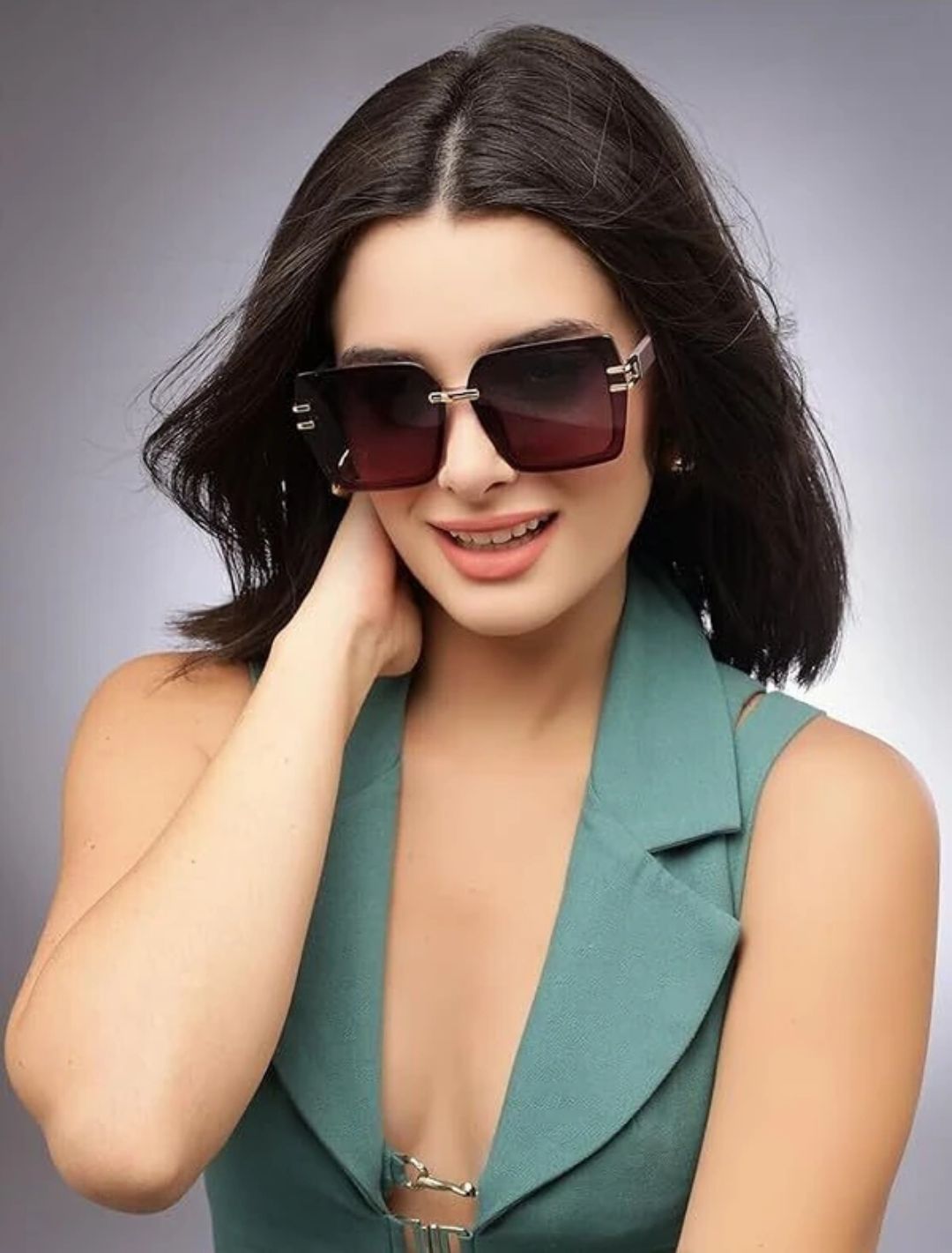 UV Protection Retro Square Sunglasses for Women ( Purple)