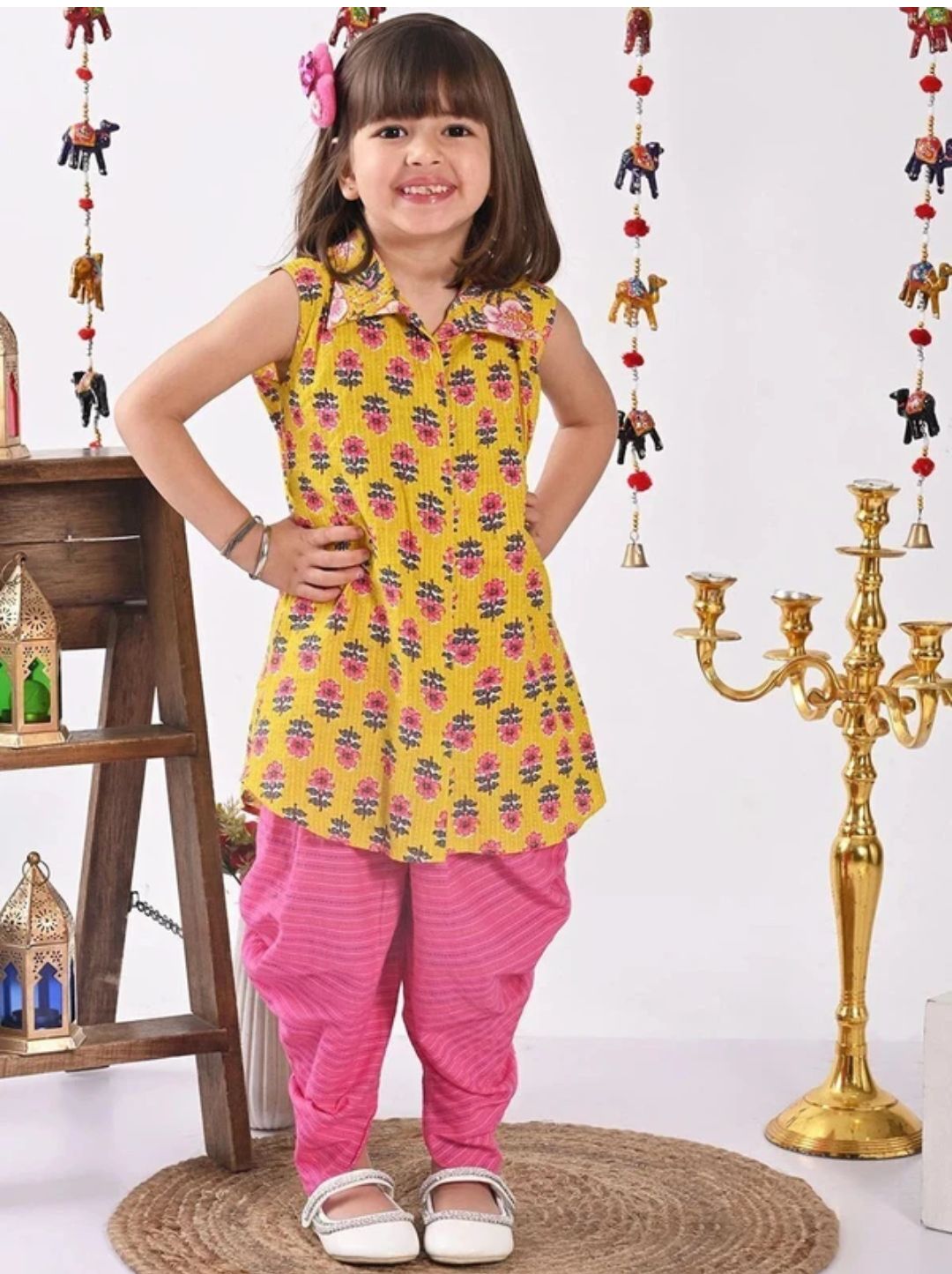 Girls Festive & Party Kurta & Payjama Set ( Yellow Pack)