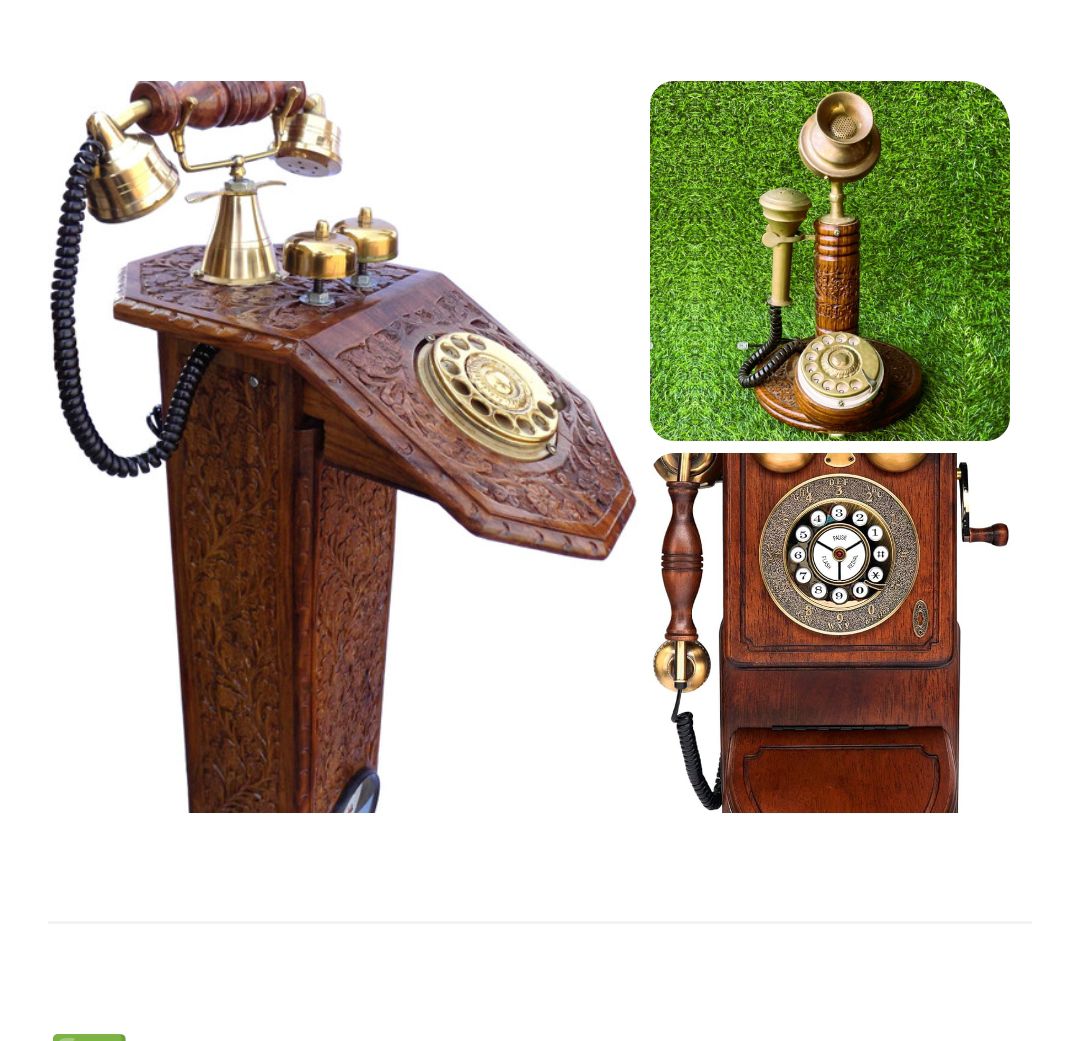 Sheesham Wood Made Thick Carved Telephone With Watch Corded Landline Phone (Brown)