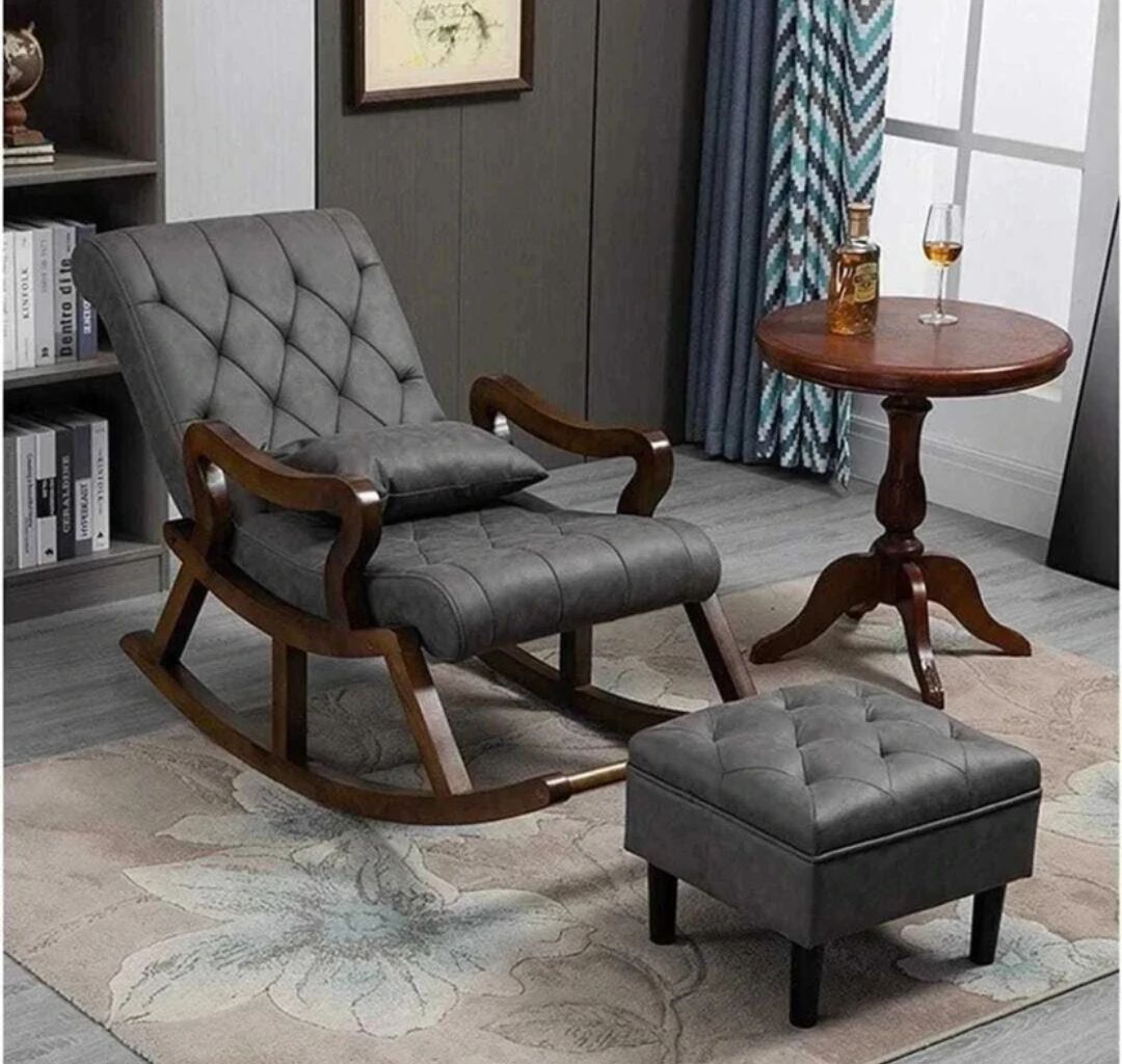 Rocker Rocking Chair with Footrest Recliner mango Wood Rocking Chair Solid Wood 1 Seater Rocking Chair ( Finish Colour- Brown,Diy)