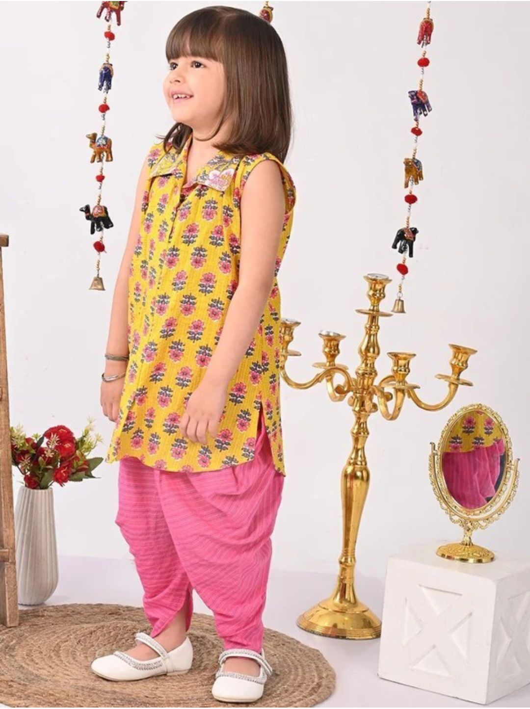 Girls Festive & Party Kurta & Payjama Set ( Yellow Pack)