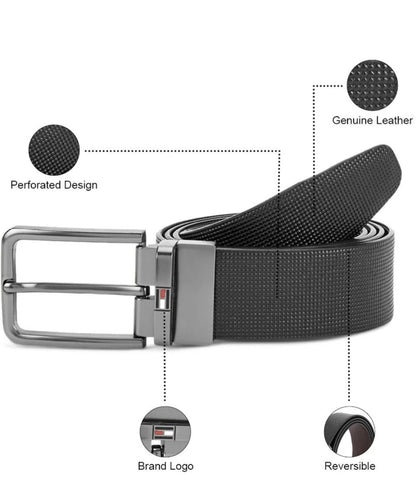 TOMMY HILFIGER:- Men Casual Genuine Leather Reversible Formal Black Belt