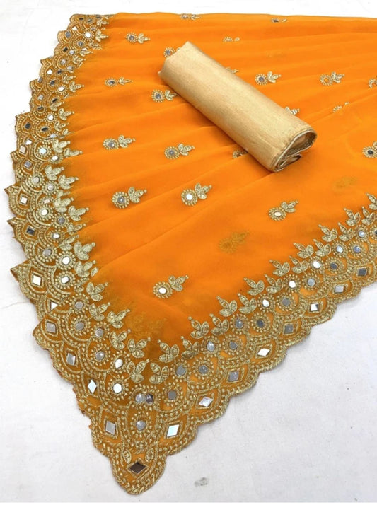 Embroidered Bollywood Georgette Saree (Orange)