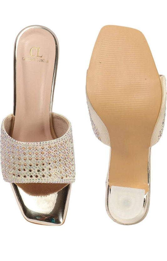 Women's Embellished Toe Sculted Heel Sandals ( Gold)