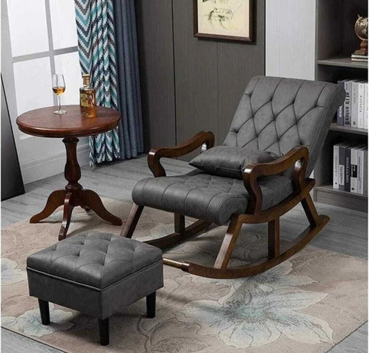 Rocker Rocking Chair with Footrest Recliner mango Wood Rocking Chair Solid Wood 1 Seater Rocking Chair ( Finish Colour- Brown,Diy)