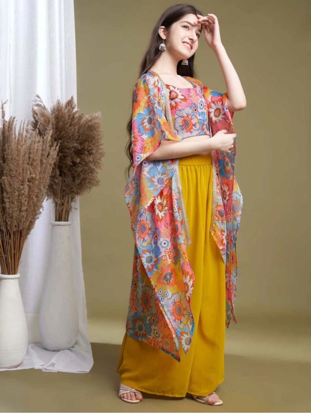 Girls Wedding Kurta and Palazzo Set ( Yellow)