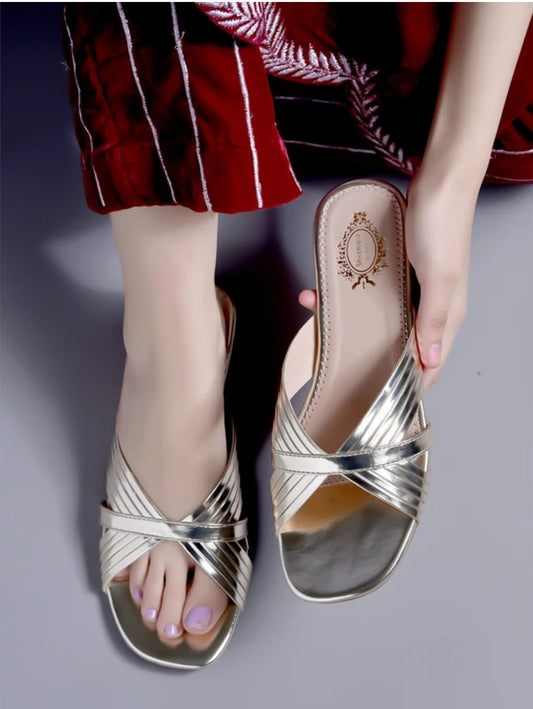 Women's Flat Sandals ( Gold,4)