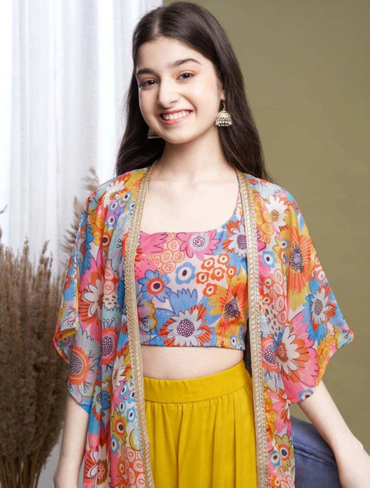 Girls Wedding Kurta and Palazzo Set ( Yellow)