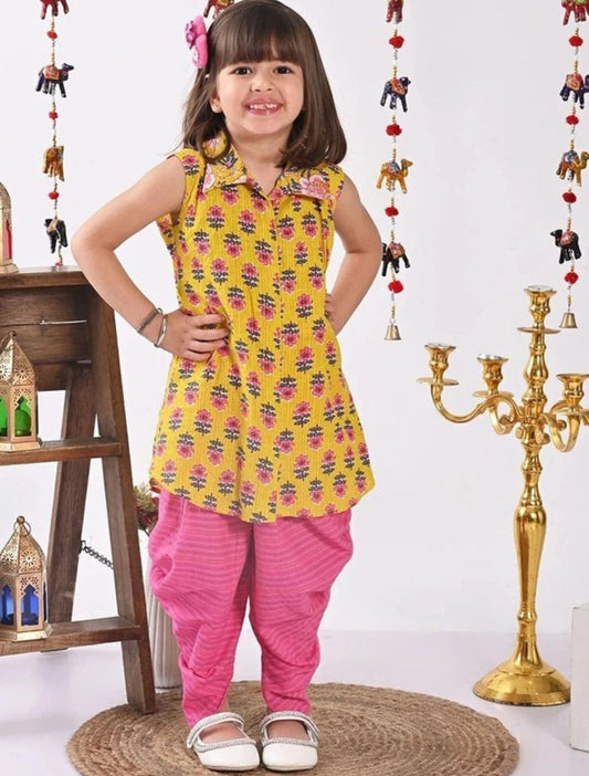 Girls Festive & Party Kurta & Payjama Set ( Yellow Pack)