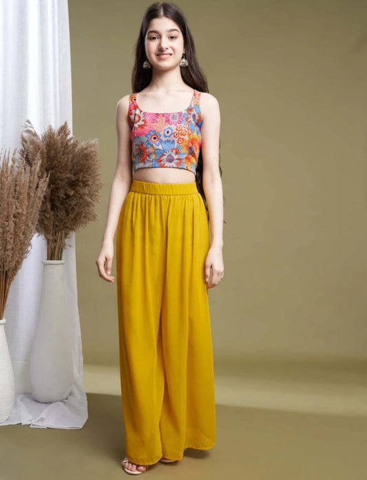 Girls Wedding Kurta and Palazzo Set ( Yellow)
