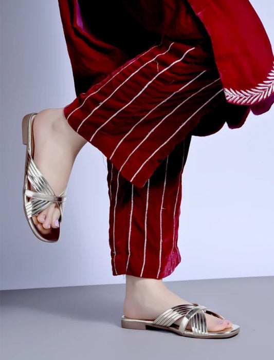Women's Flat Sandals ( Gold,4)