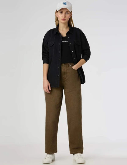 Pape Jeans:- Women Tapered Fit High Rise Brown Jeans