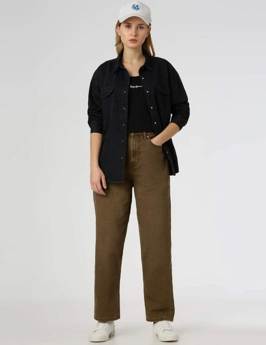 Pape Jeans:- Women Tapered Fit High Rise Brown Jeans