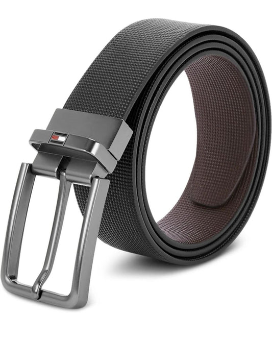 TOMMY HILFIGER:- Men Casual Genuine Leather Reversible Formal Black Belt