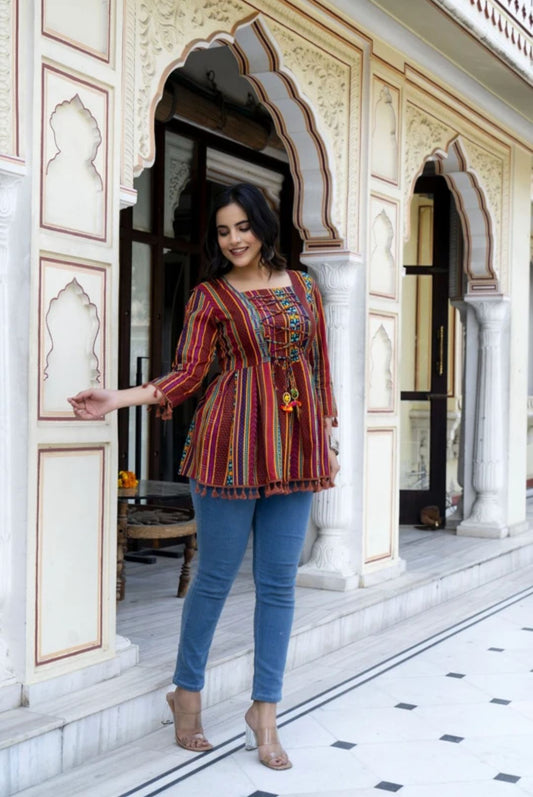 Casual Regular Sleeves Printed Women Multicolour Top