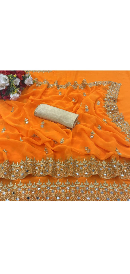Embroidered Bollywood Georgette Saree (Orange)