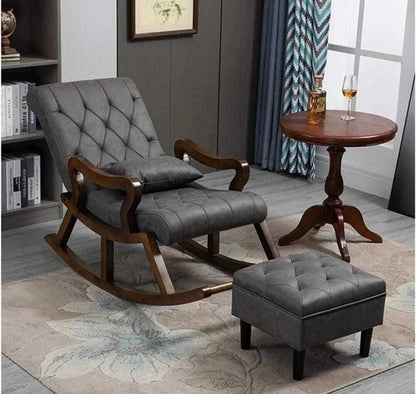 Rocker Rocking Chair with Footrest Recliner mango Wood Rocking Chair Solid Wood 1 Seater Rocking Chair ( Finish Colour- Brown,Diy)