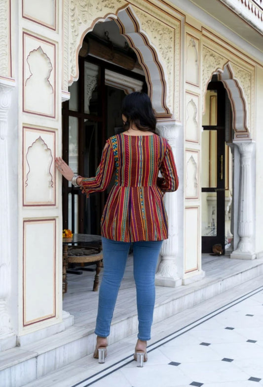 Casual Regular Sleeves Printed Women Multicolour Top