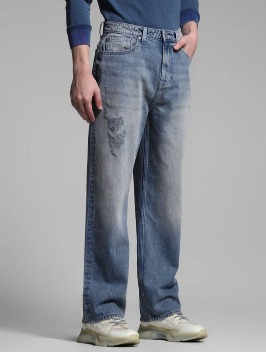 JACK & JONES:-Men Loose Fit High Rise  Light Blue Jeans